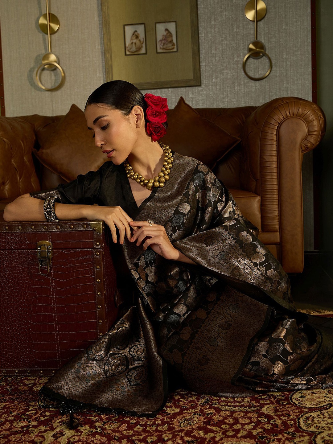 

Sangria Woven Design Zari Banarasi Saree, Black