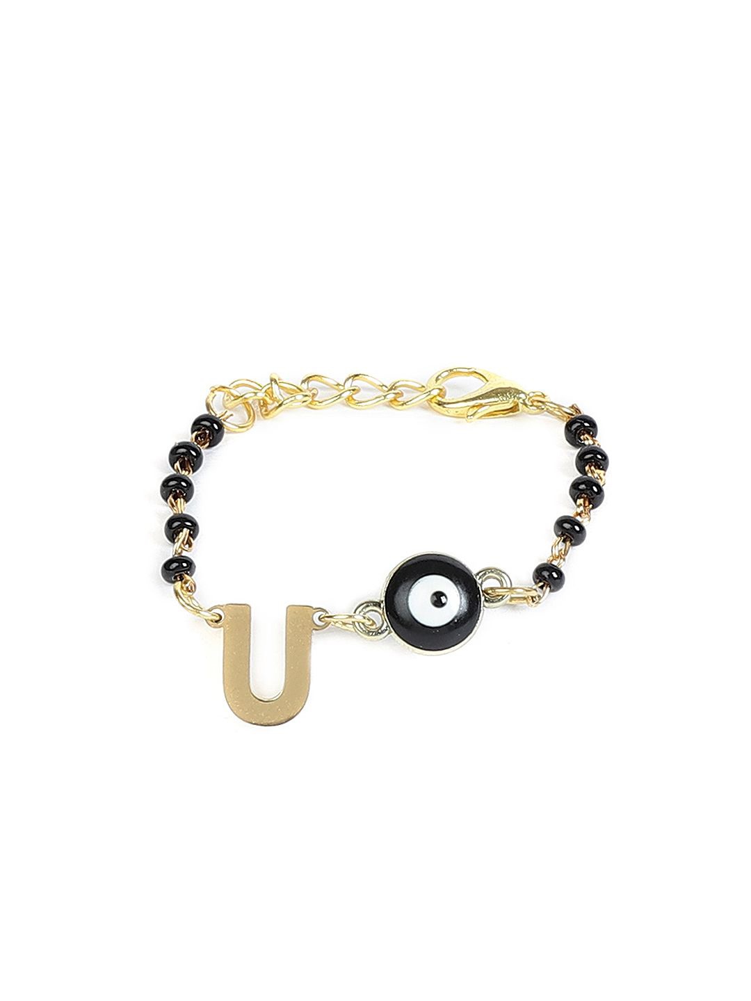 

EL REGALO Unisex Stone Studded Charm Bracelet, Black