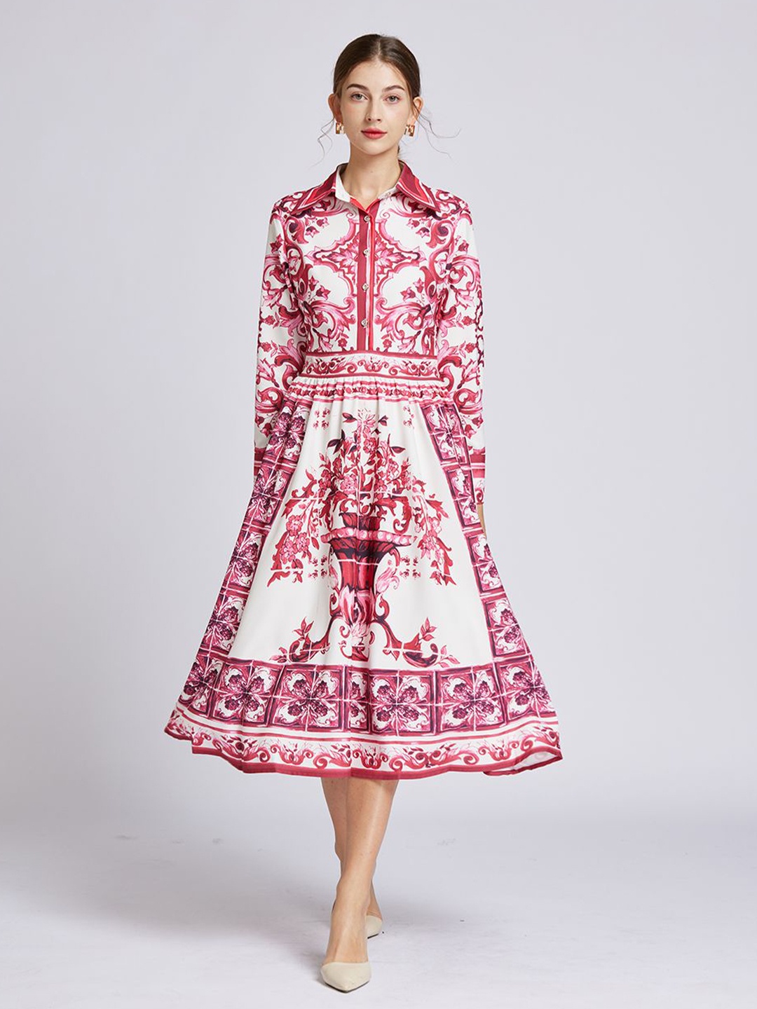 

JC Collection Printed A-Line Midi Dress, White
