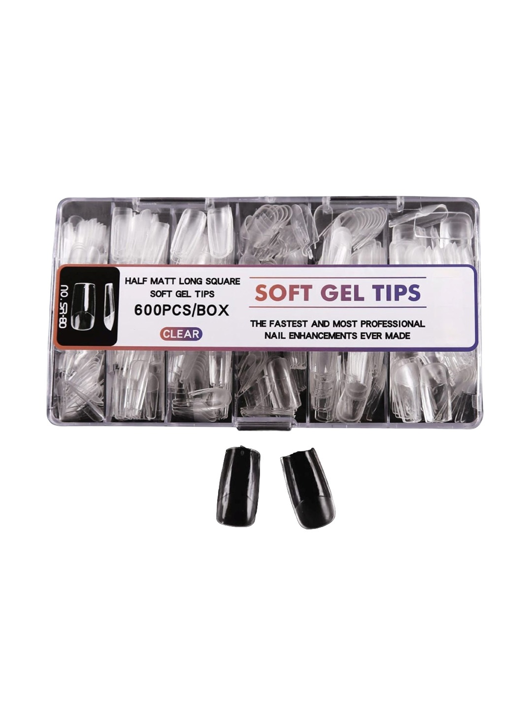 

RANORE Set Of 600 Half Matte Long Square Press On Artificial Nails - Transparent