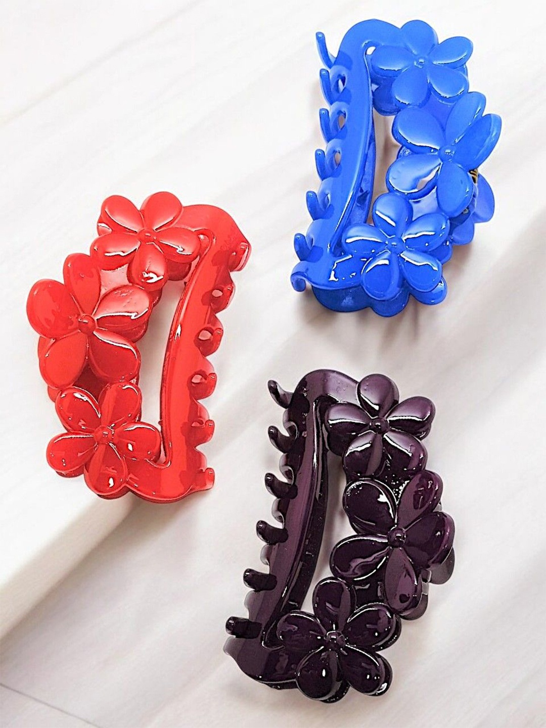 

9blings Women Set of 3 Floral Claw Clips, Red