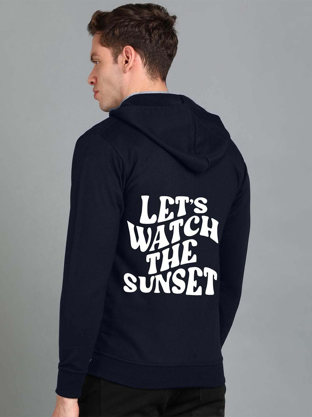 

FALTU.CO Men Printed Hooded Pure Cotton Sweatshirt, Navy blue