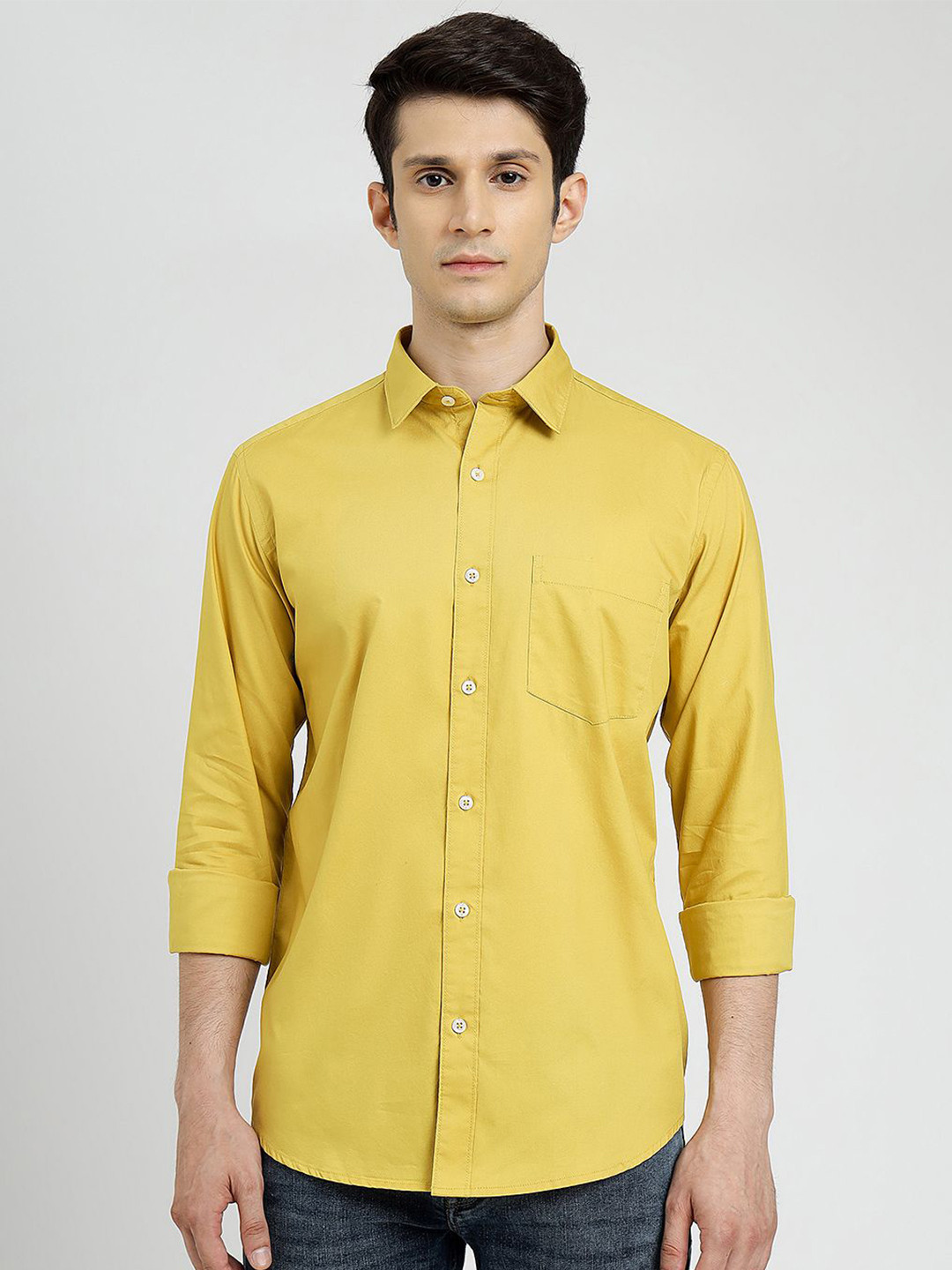

Greenfibre Men Solid Cotton Casual Shirt, Yellow