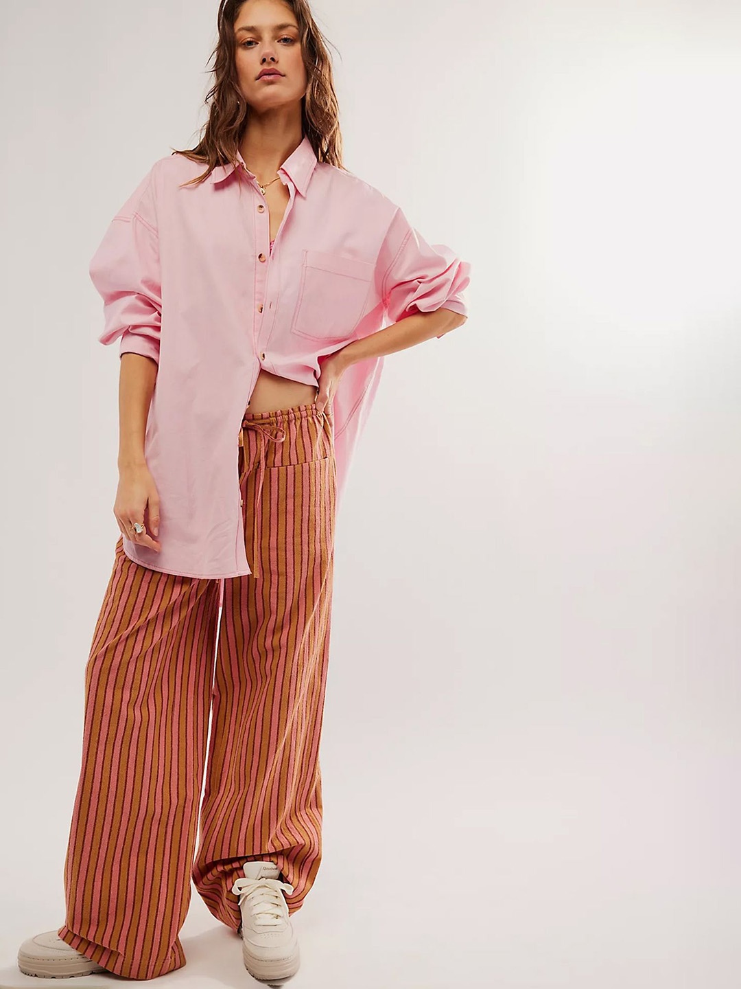 

LULU & SKY Women Striped Straight Fit Trousers, Orange