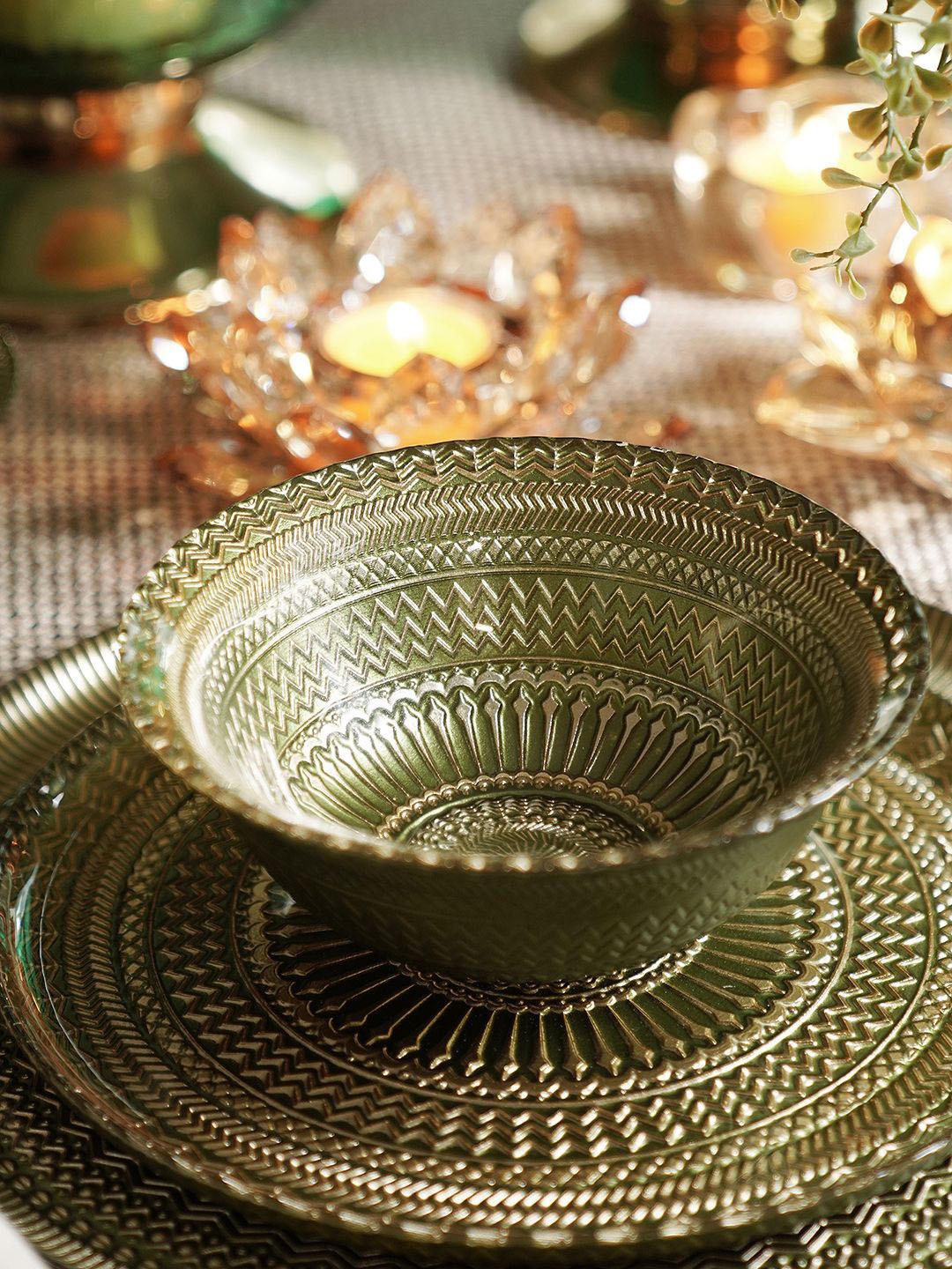 

Pure Home and Living Green 2 Pieces Textured Ribbed Glass Dip Bowls