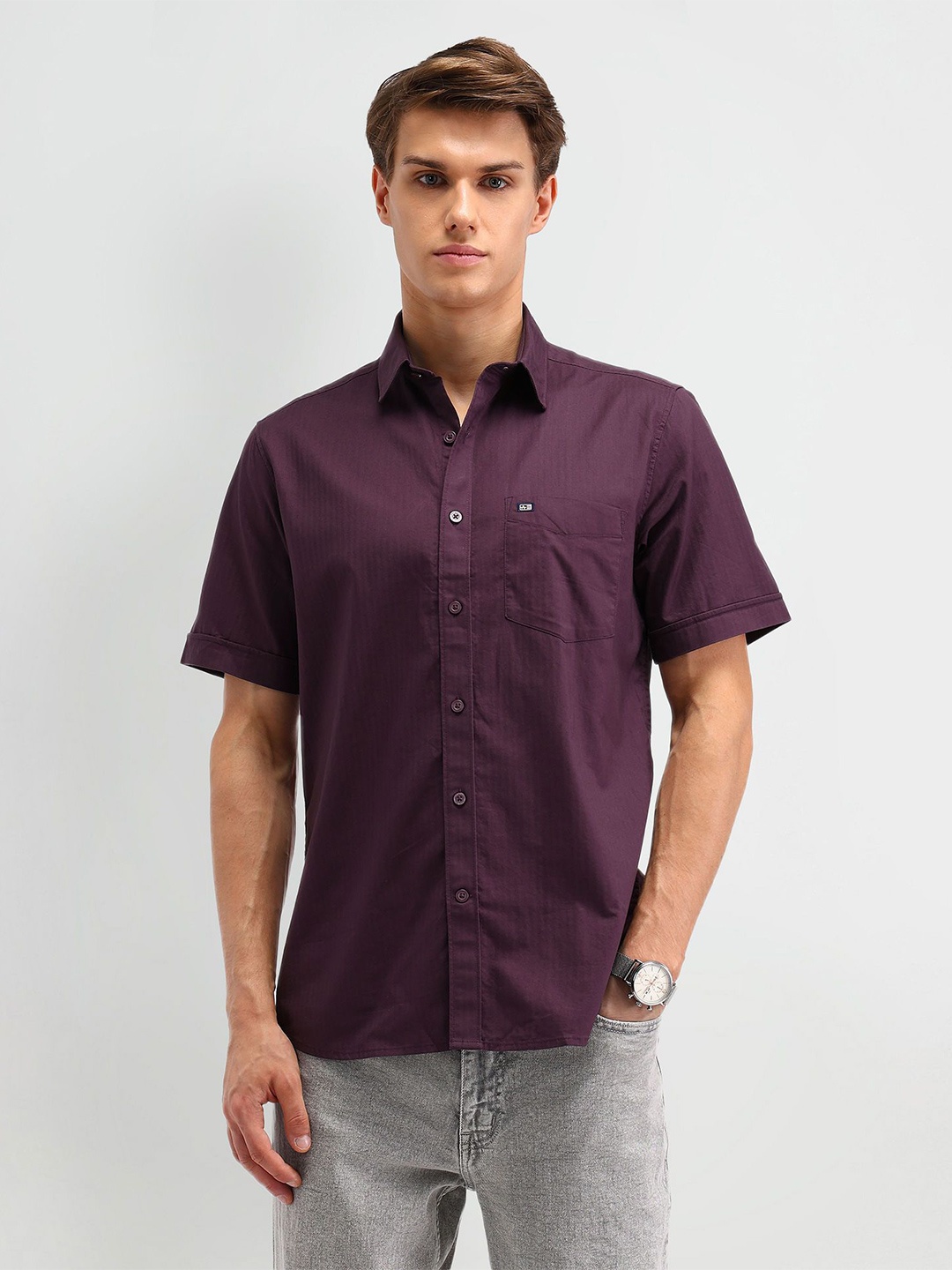 

Arrow Sport Men Classic Spread Collar Solid Cotton Casual Shirt, Purple