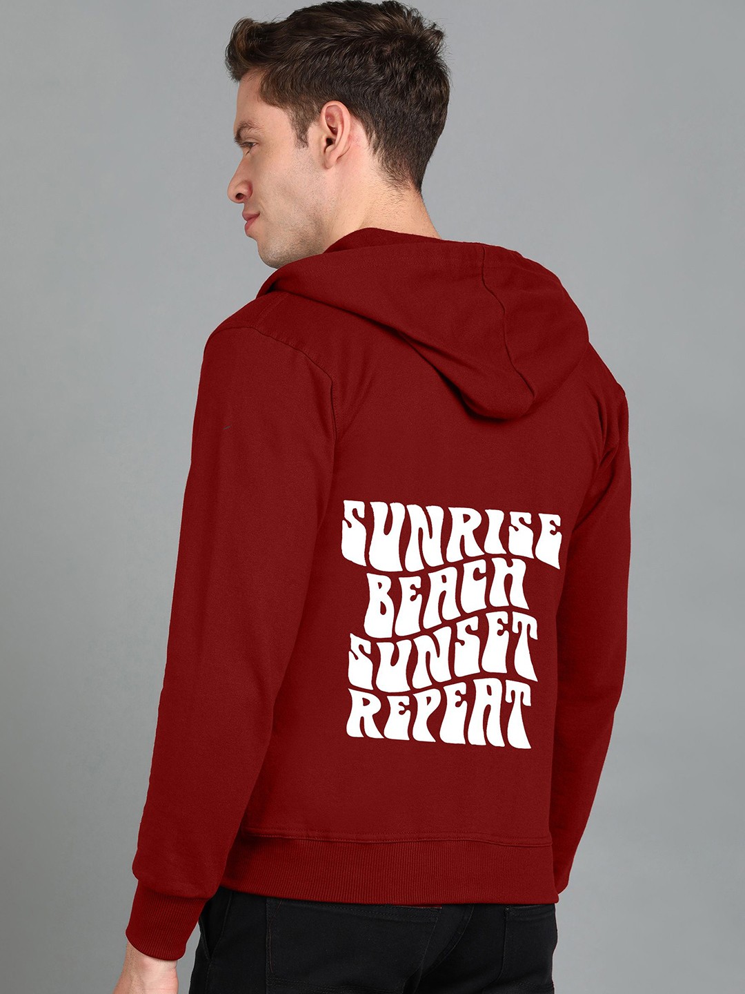 

FALTU.CO Men Typography Printed Hooded Ribbed Cotton Sweatshirt, Maroon