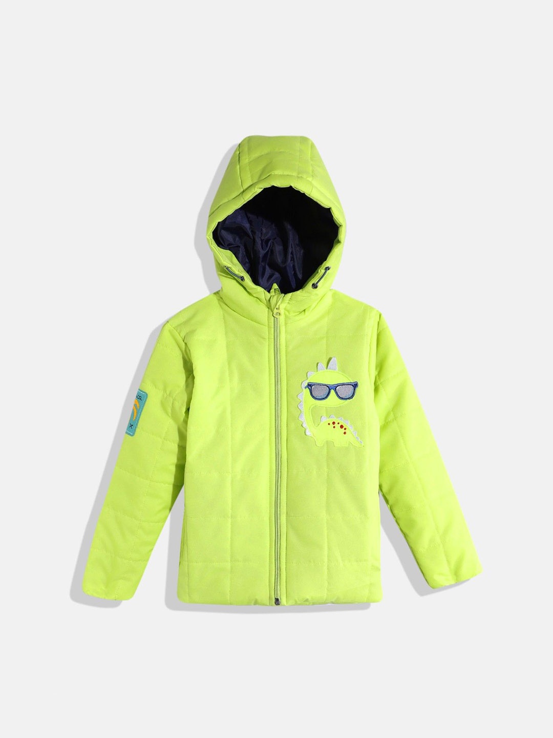 

GOJI Boys Hooded Puffer Jacket with Patchwork, Lime green