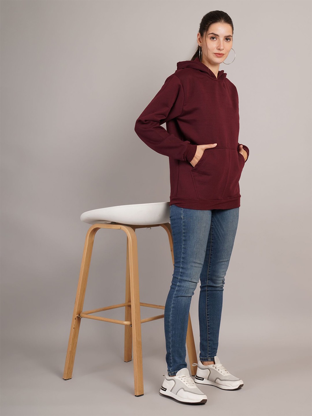 

Kushi Flyer Women Solid Hooded Pullover Ribbed Sweatshirt, Maroon
