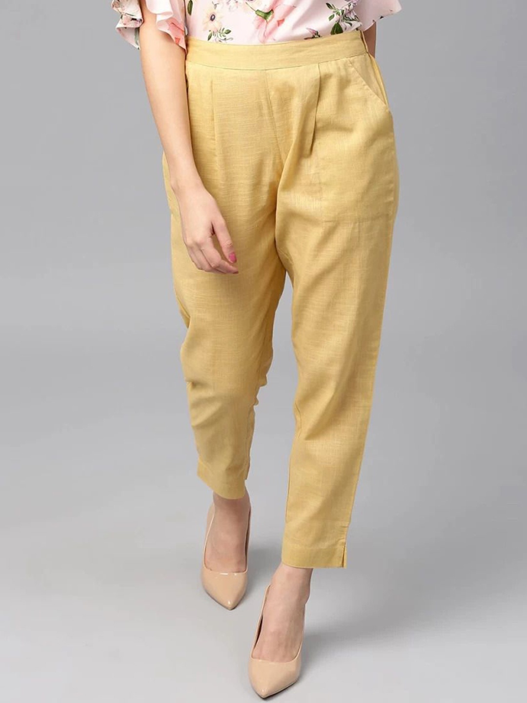 

Cloth Bites Women Easy Wash Pleated Trousers, Beige