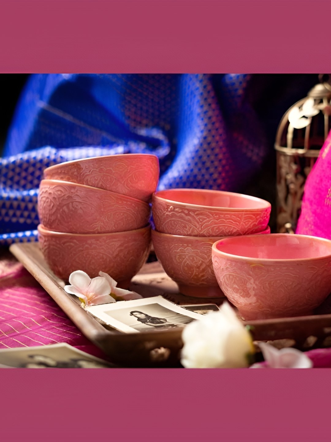 

AMALAFIEE CERAMICS Pink & White 6 Pieces Textured Bowl