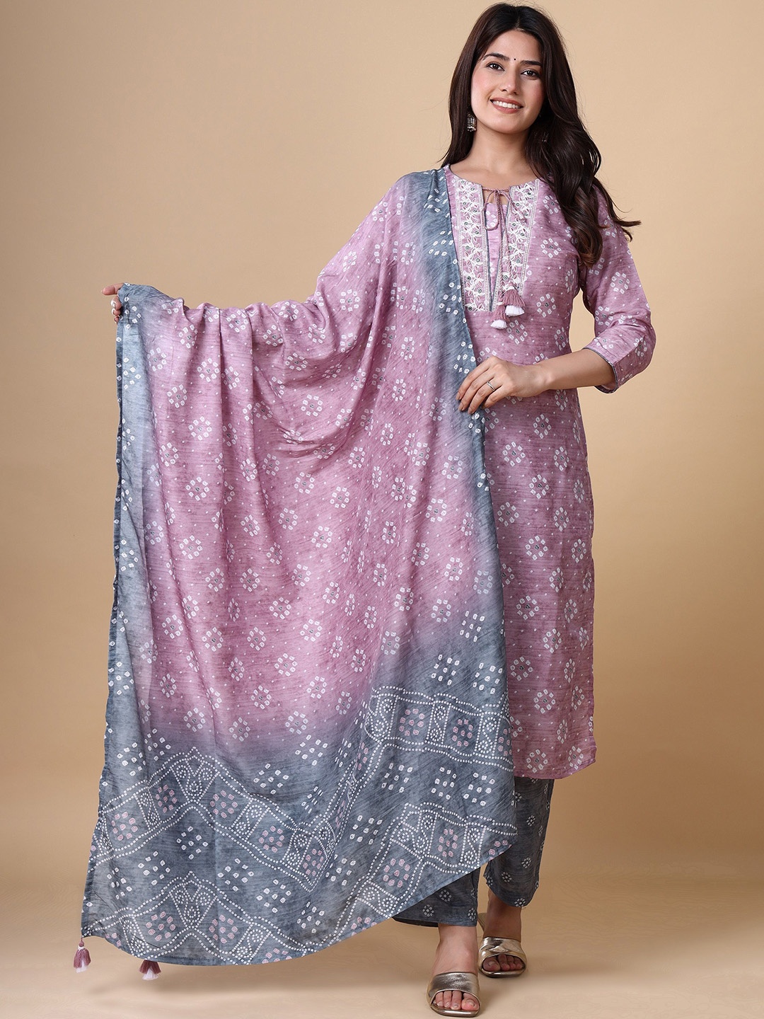 

VASVI Floral Printed Pure Cotton Straight Kurta & Trousers With Dupatta, Purple