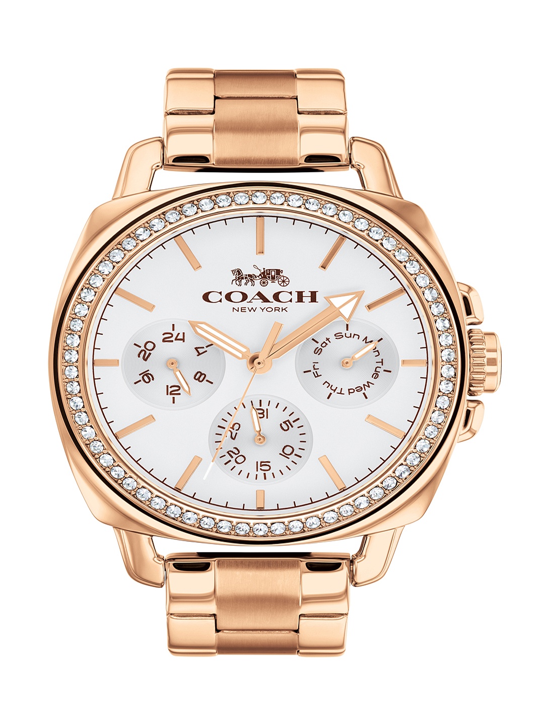 

Coach Women Coach Boyfriend Embellished Dial & Bracelet Straps Analogue Watch 14503949, Silver