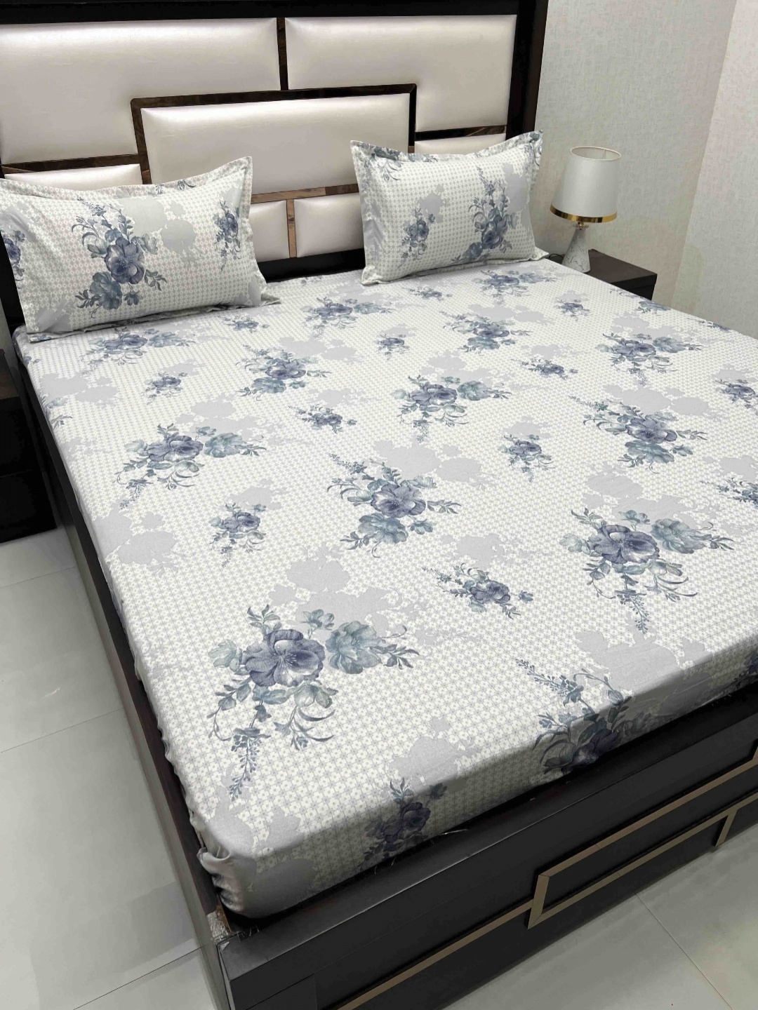 

Pure Decor Ruby Blue Printed 330 TC Pure Cotton Fitted King Bedsheet with 2 Pillow Covers
