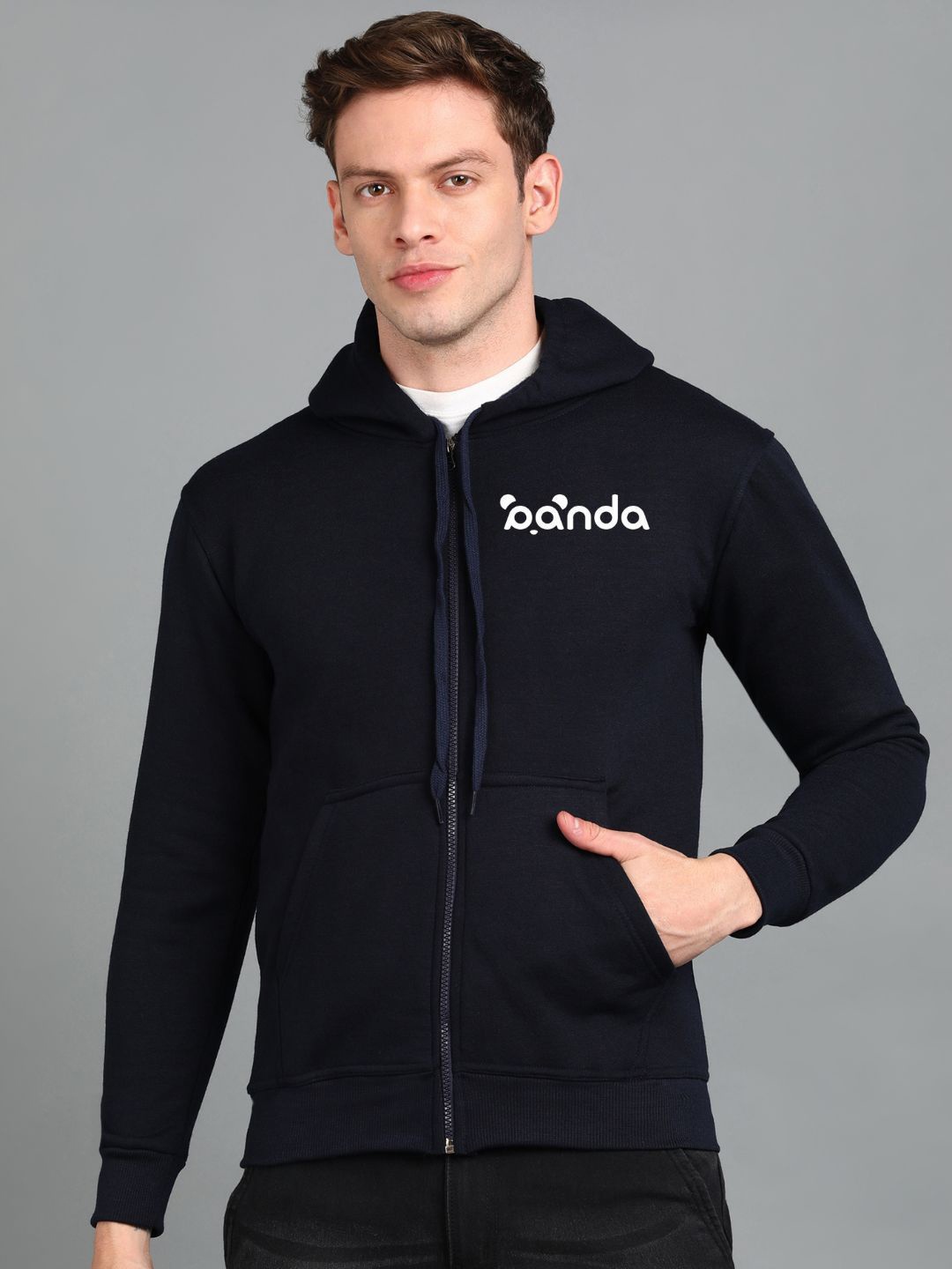 

FALTU.CO Men Typography Printed Hooded Ribbed Cotton Sweatshirt, Navy blue