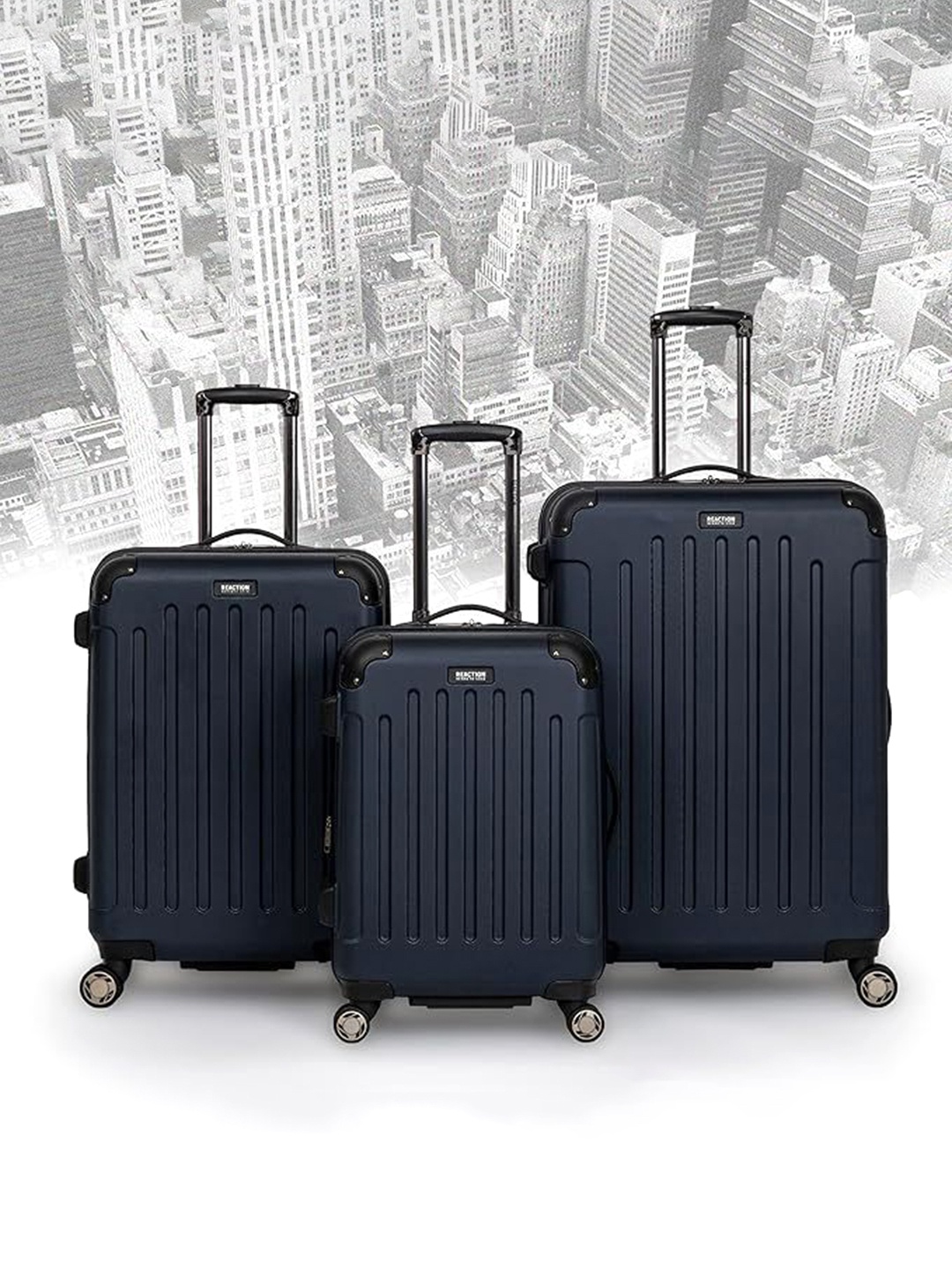 

Kenneth Cole Set Of 3 Textured Hard-Sided Trolley Suitcase, Blue