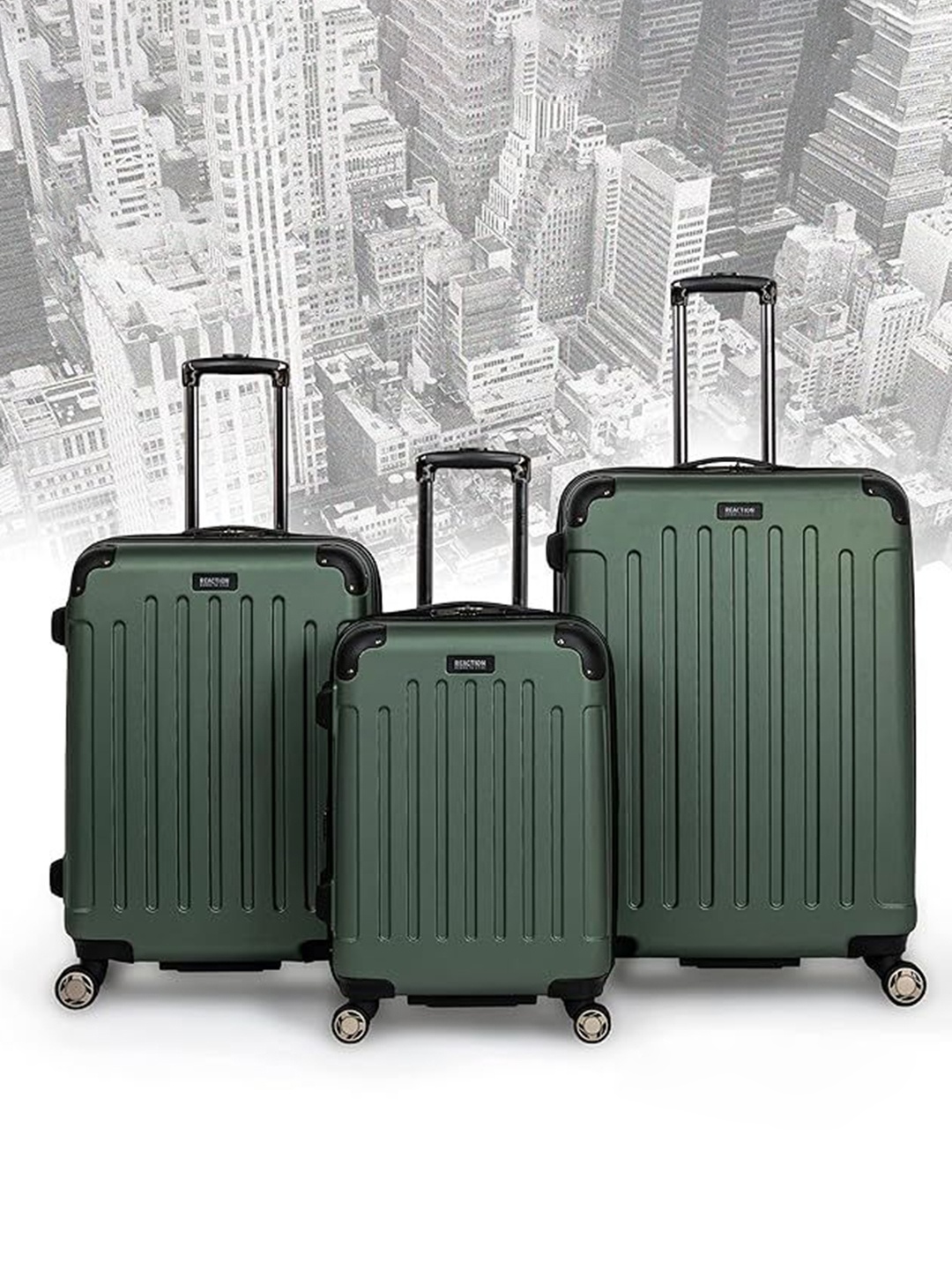 

Kenneth Cole Set Of 3 Textured Large, Medium & Cabin Trolley Bags, Green