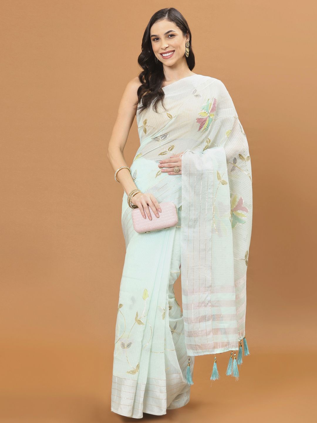 

Meena Bazaar Floral Saree, Blue