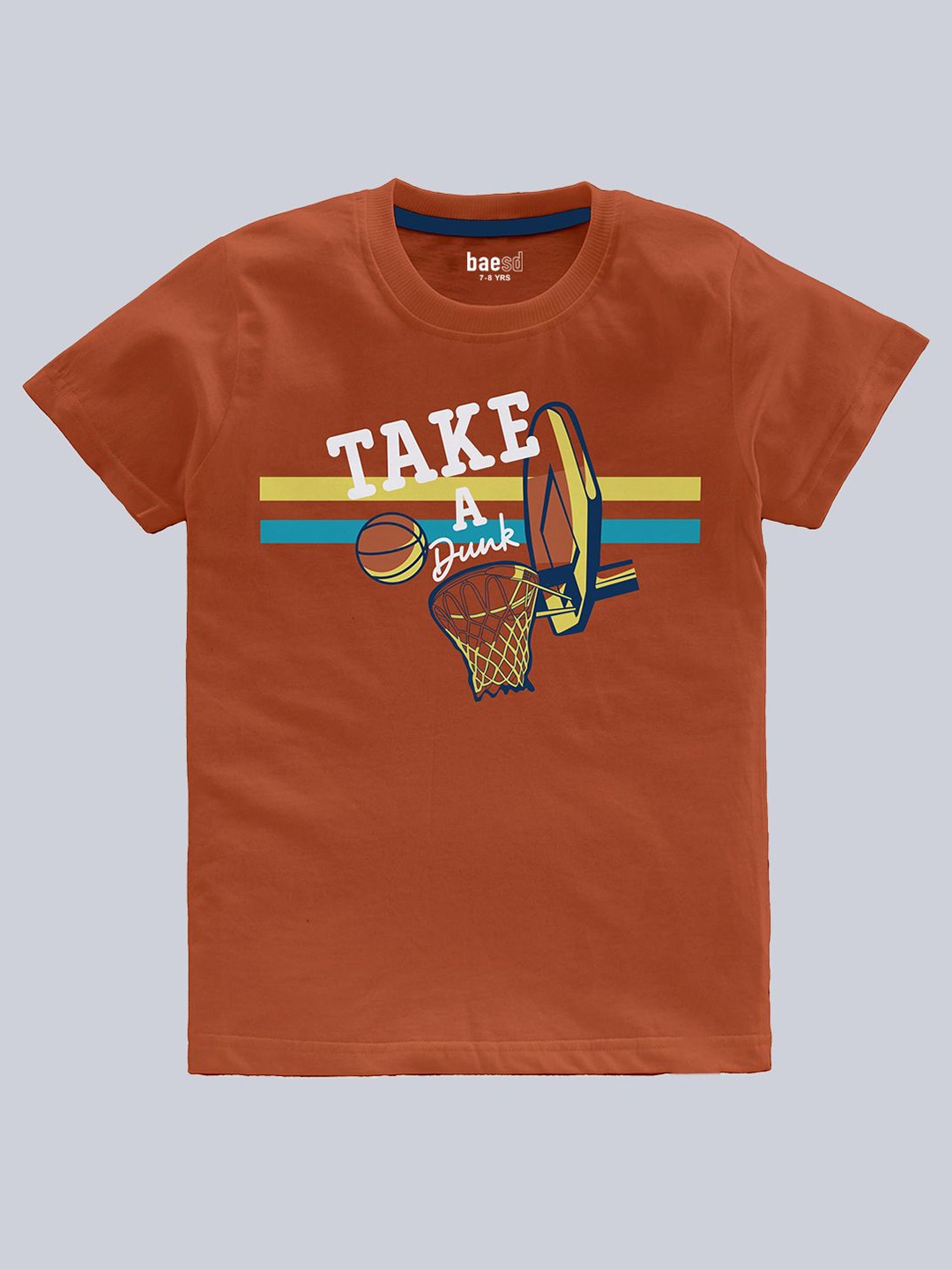 

BAESD Boys Typography Printed Round Neck Cotton T-shirt, Rust