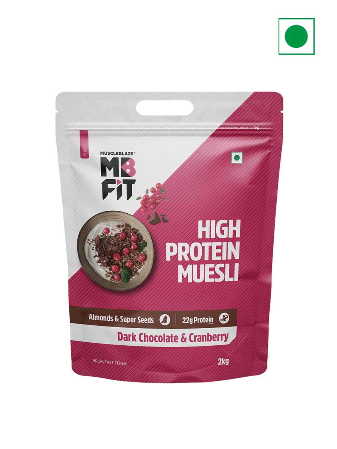 

MuscleBlaze High Protein Dark Chocolate & Cranberry Muesli - 2 kg, Brown