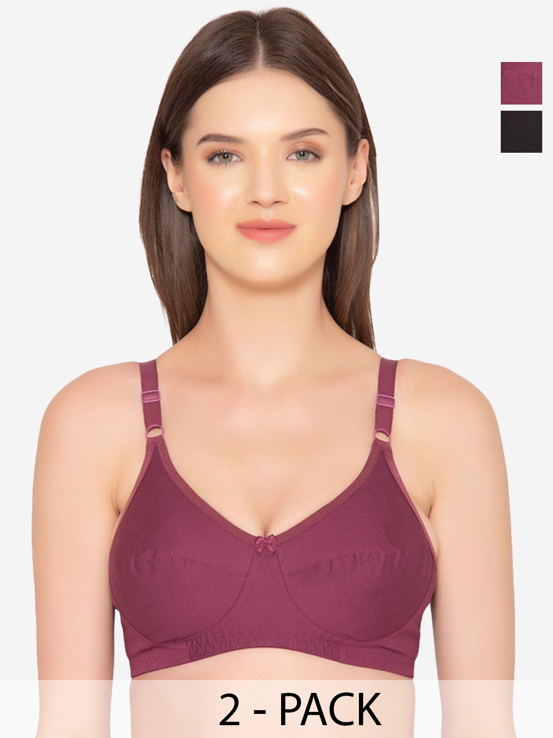 

GROVERSONS Paris Beauty Pack of 2 Women Solid Non-Padded Bra, Black