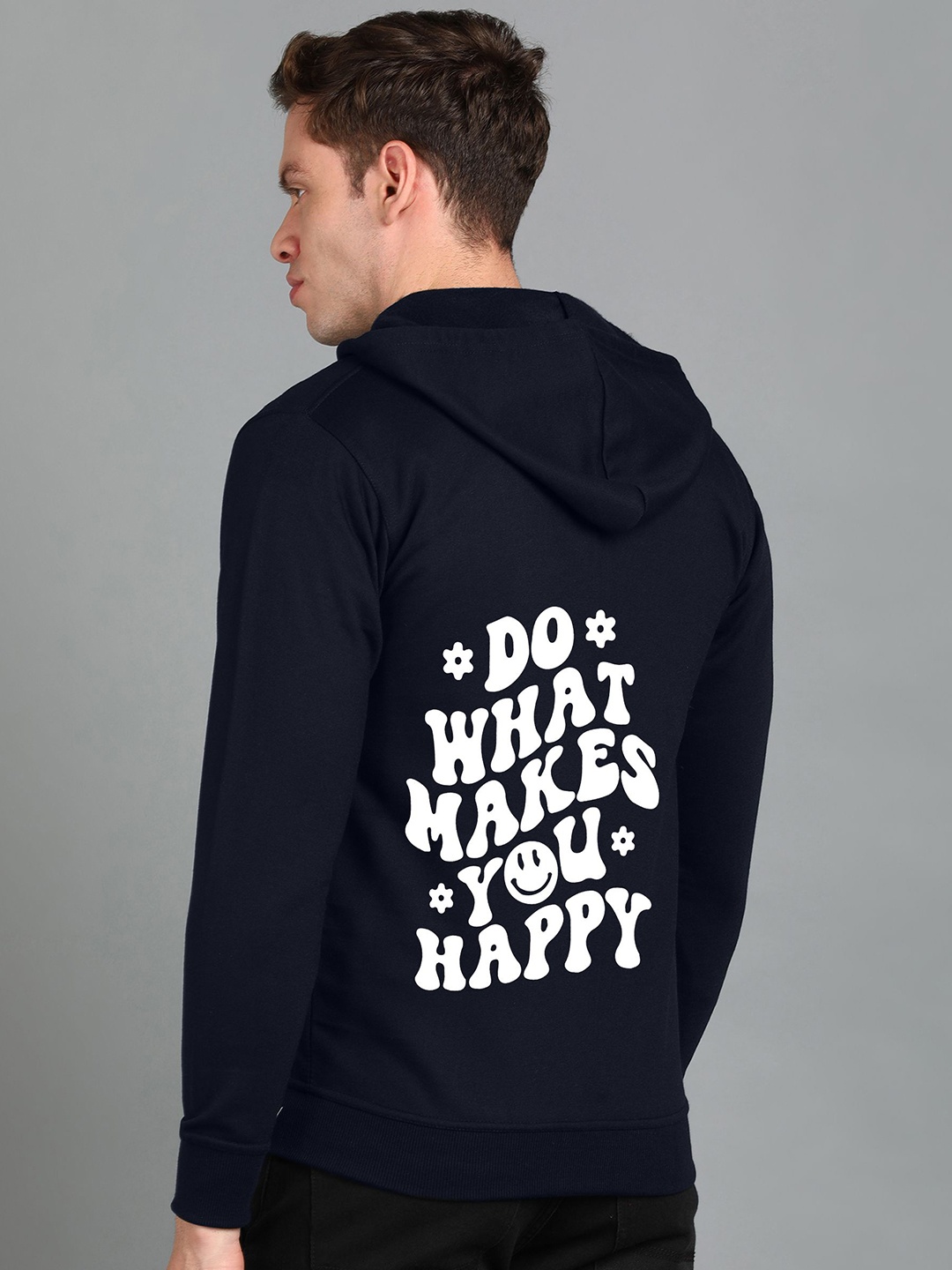 

FALTU.CO Men Printed Zip Detail Hooded Cotton Sweatshirt, Navy blue