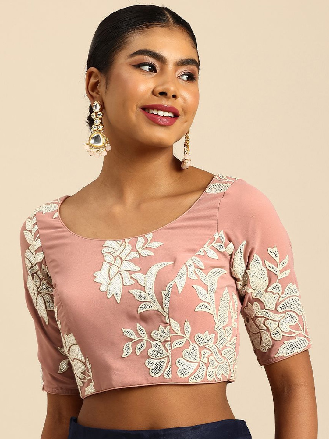 

Ethnovog Embroidery Readymade Saree Blouse, Pink
