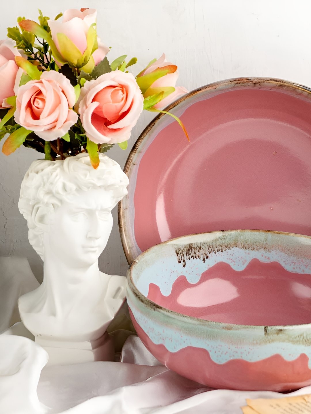 

AMALAFIEE CERAMICS Pink 2 Pieces Printed Ceramic Microwave Safe Glossy Serving Bowls