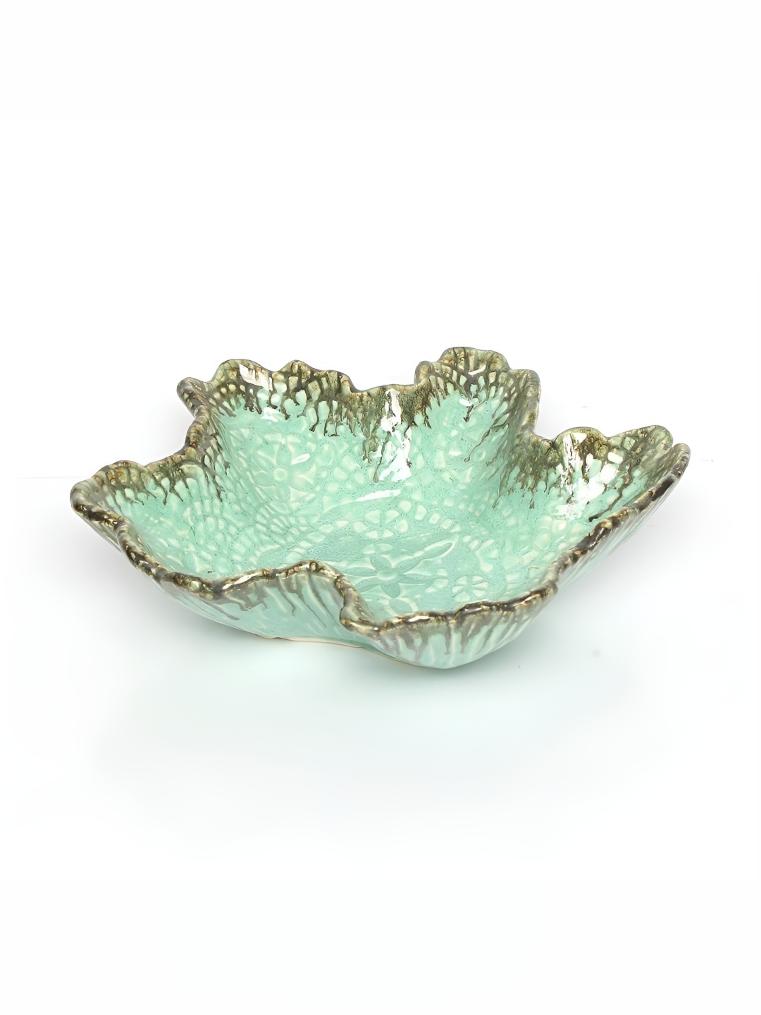 

AMALAFIEE CERAMICS Green Textured Ceramic Microwave Safe Matte Serving Bowl