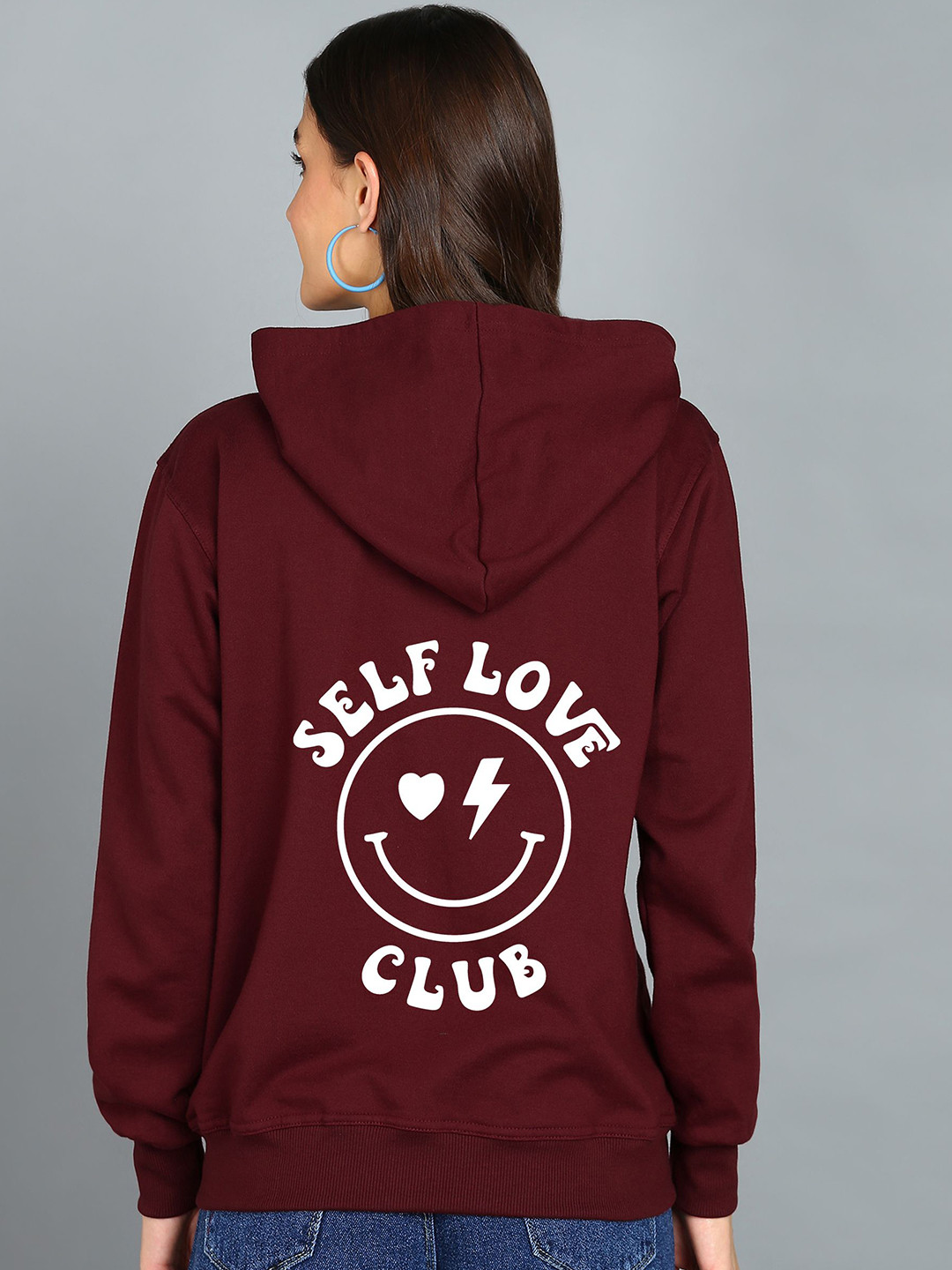 

FALTU.CO Women Typography Printed Zip Detail Hooded Sweatshirt, Maroon