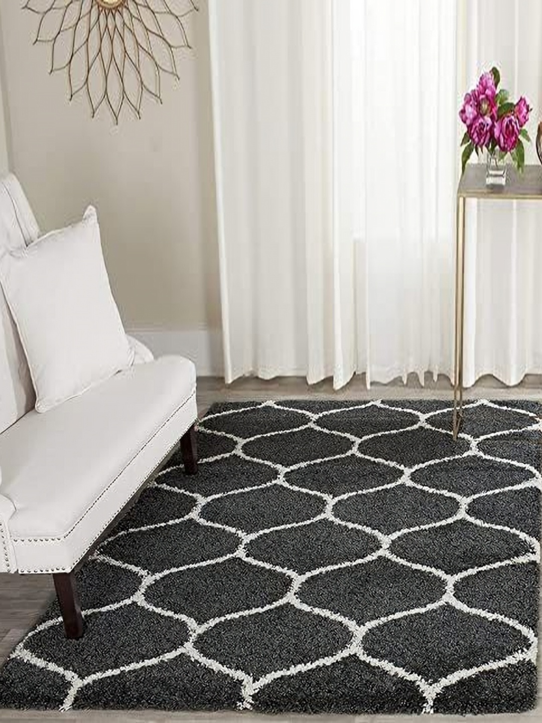 

Banchmark Home Furnishings Grey Ethnic Motifs Anti-Skid Polypropylene Carpet