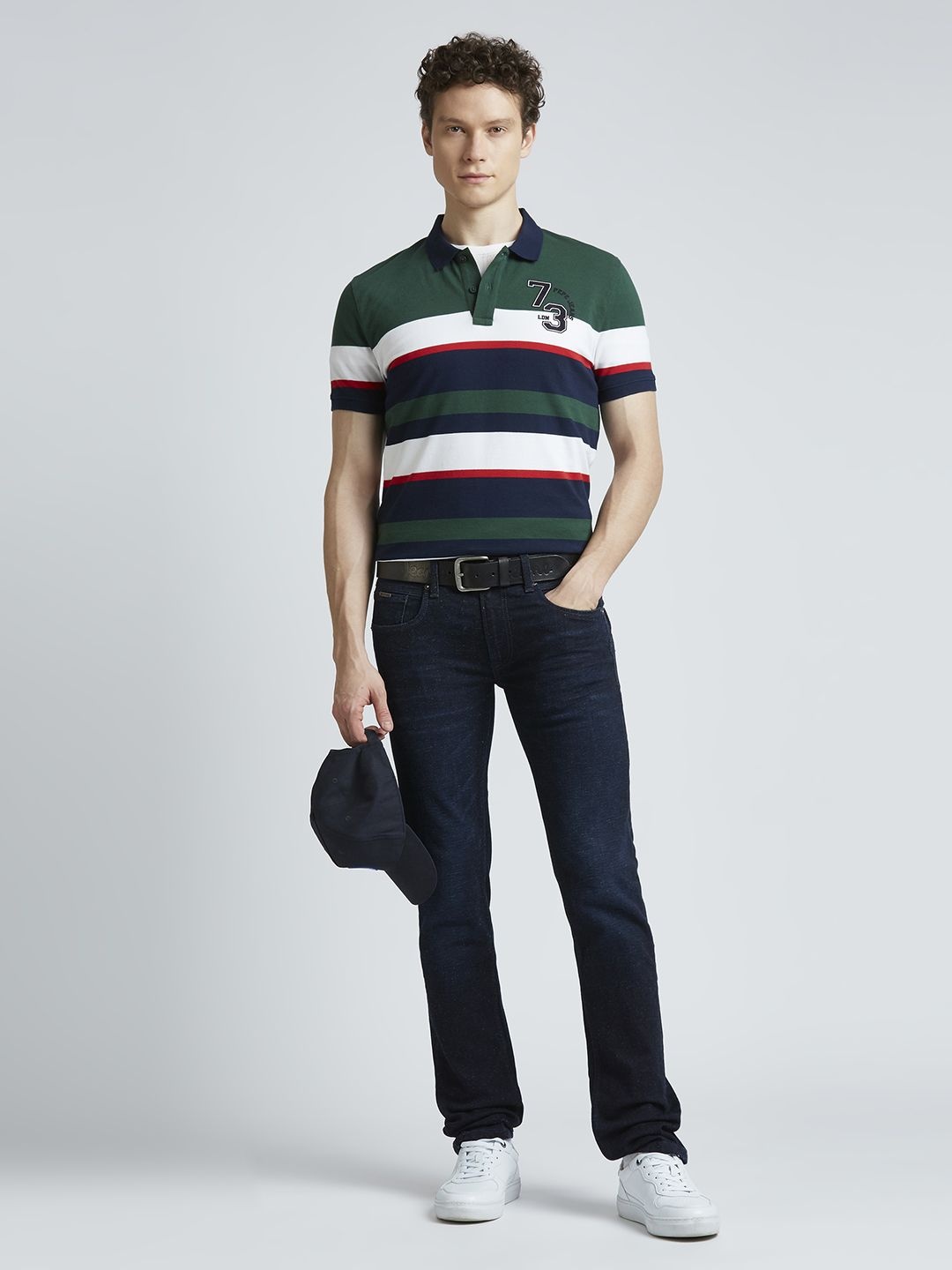 

Pepe Jeans Men Striped Polo Collar Pure Cotton T-shirt, Green
