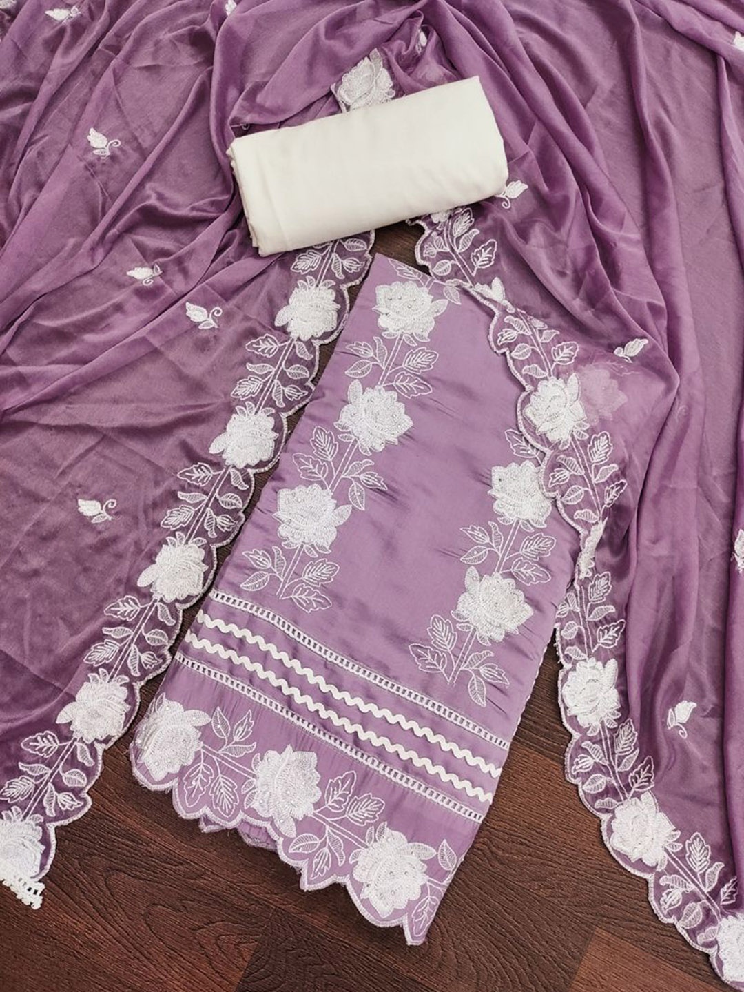 

ASISA Ethnic Motifs Embroidered Beads and Stones Unstitched Dress Material, Lavender
