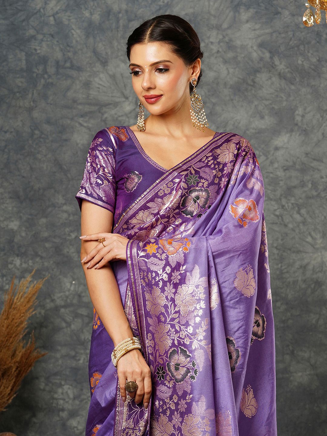 

Satrani Ethnic Motif Zari Woven Banarasi Saree, Lavender