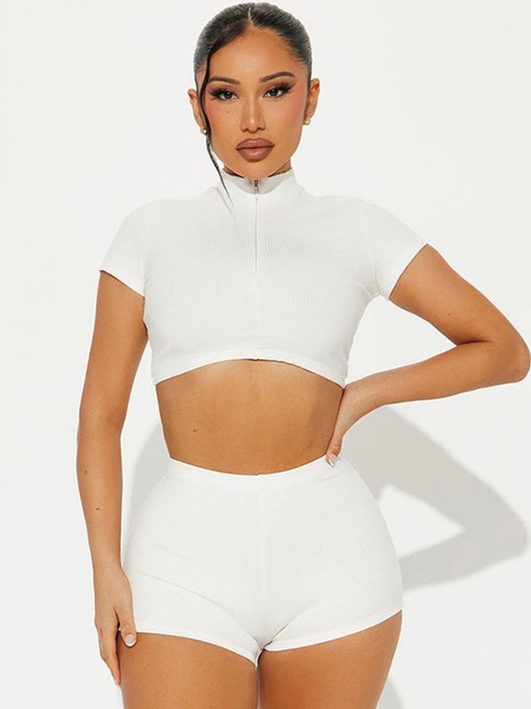 

LULU & SKY Ribbed Crop Top With Shorts, White