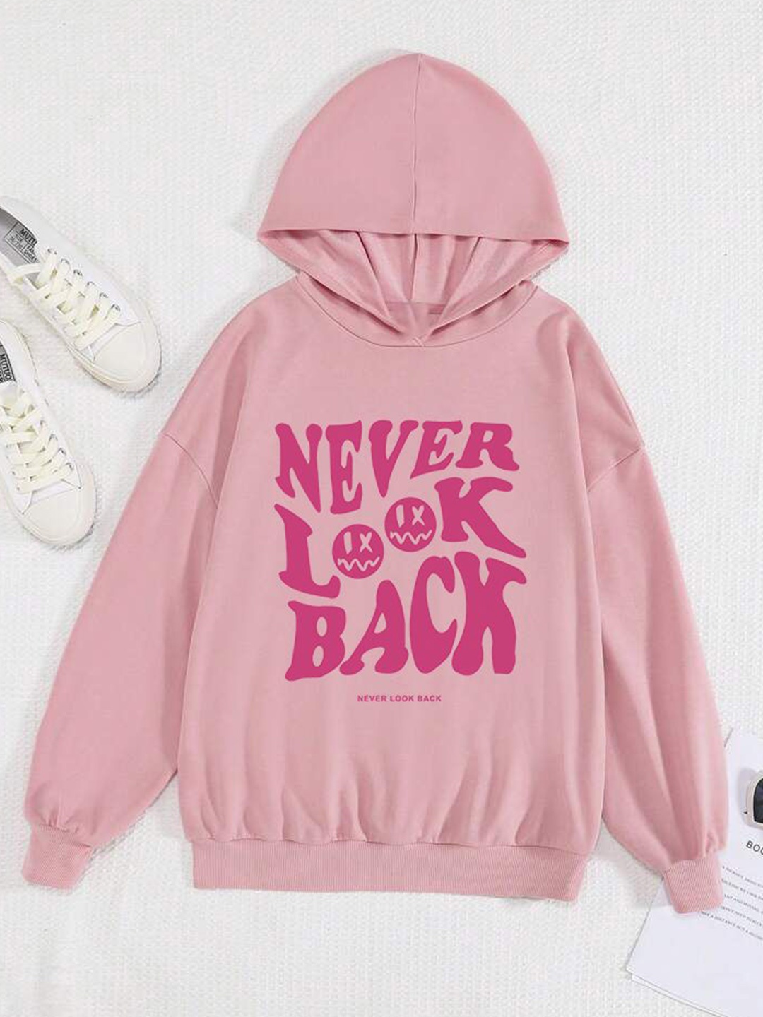 

TABADTOD Unisex Kids Typography Printed Dry Fit Hooded Sweatshirt, Pink