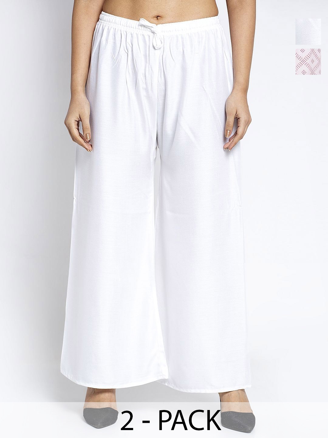 

GRACIT Women Pack Of 2 Printed Flared Ethnic Palazzos, White