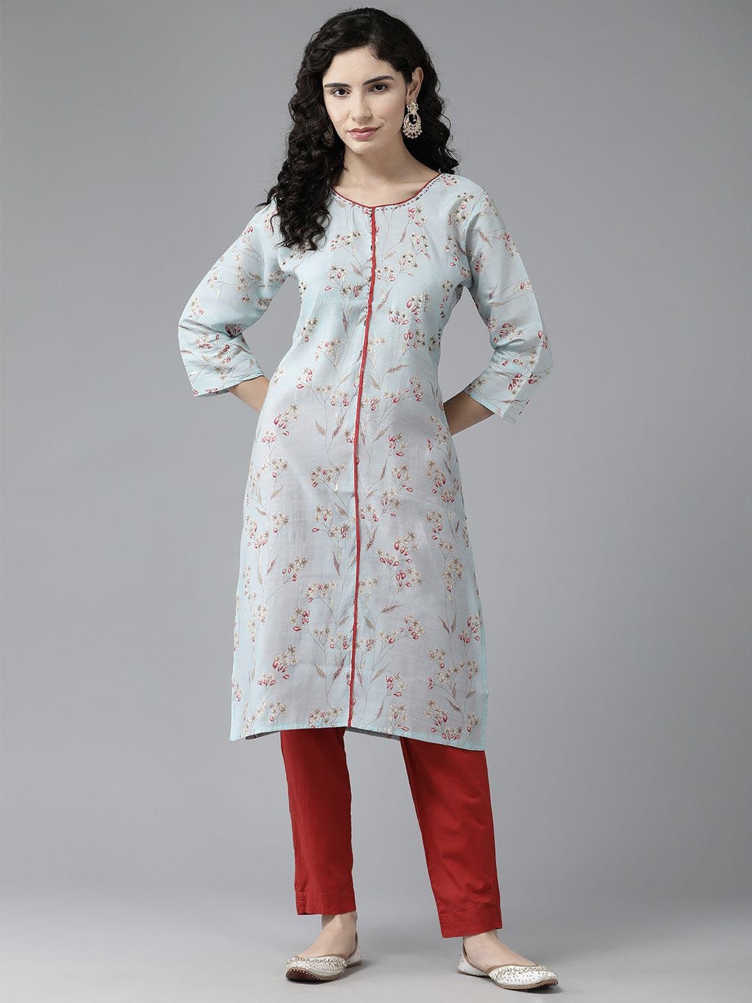 

BAESD Women Paisley Mirror Work Anarkali Kurta, Turquoise blue
