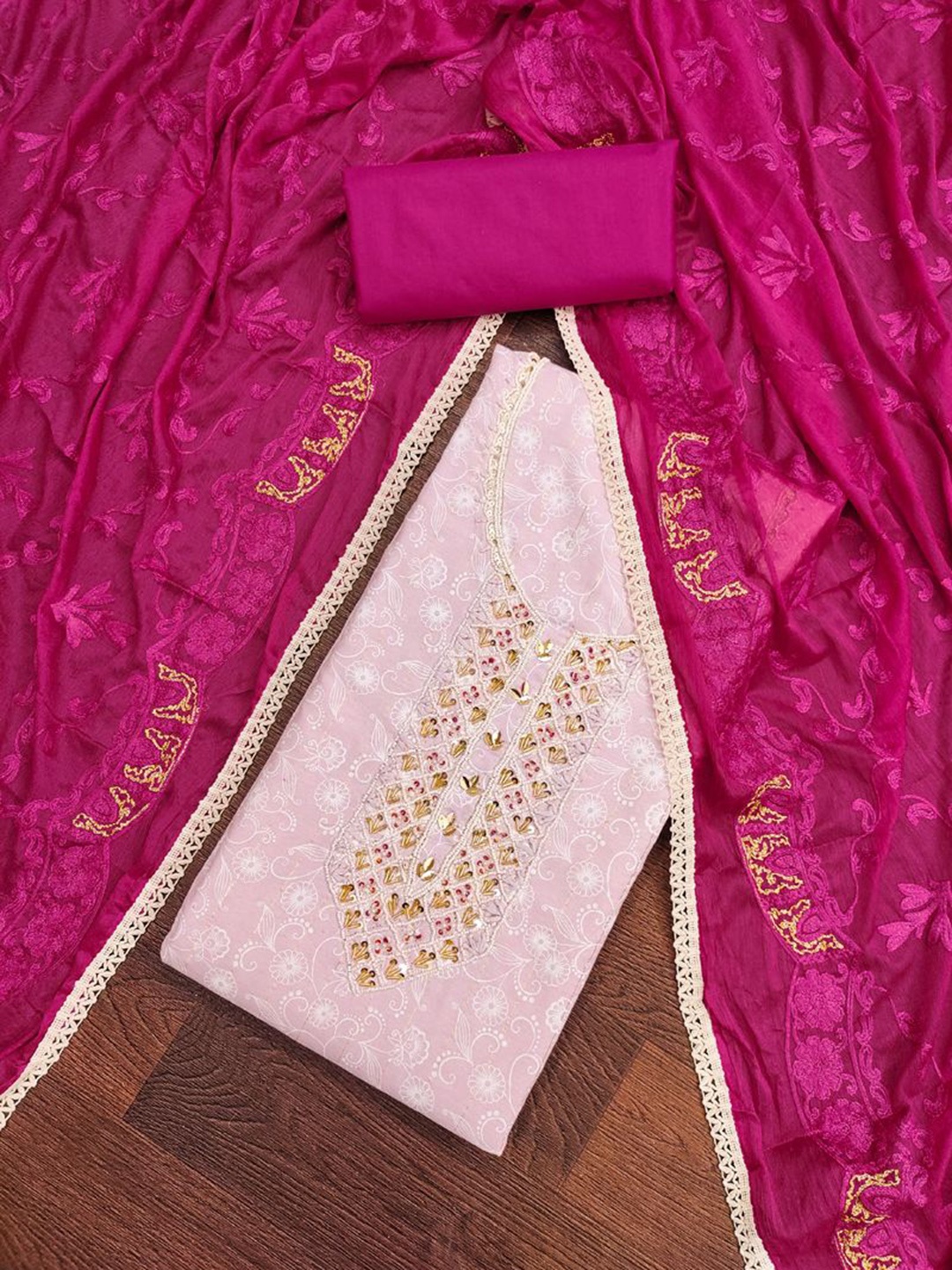

ASISA Embroidered Beads & Stones Unstitched Dress Material, Pink