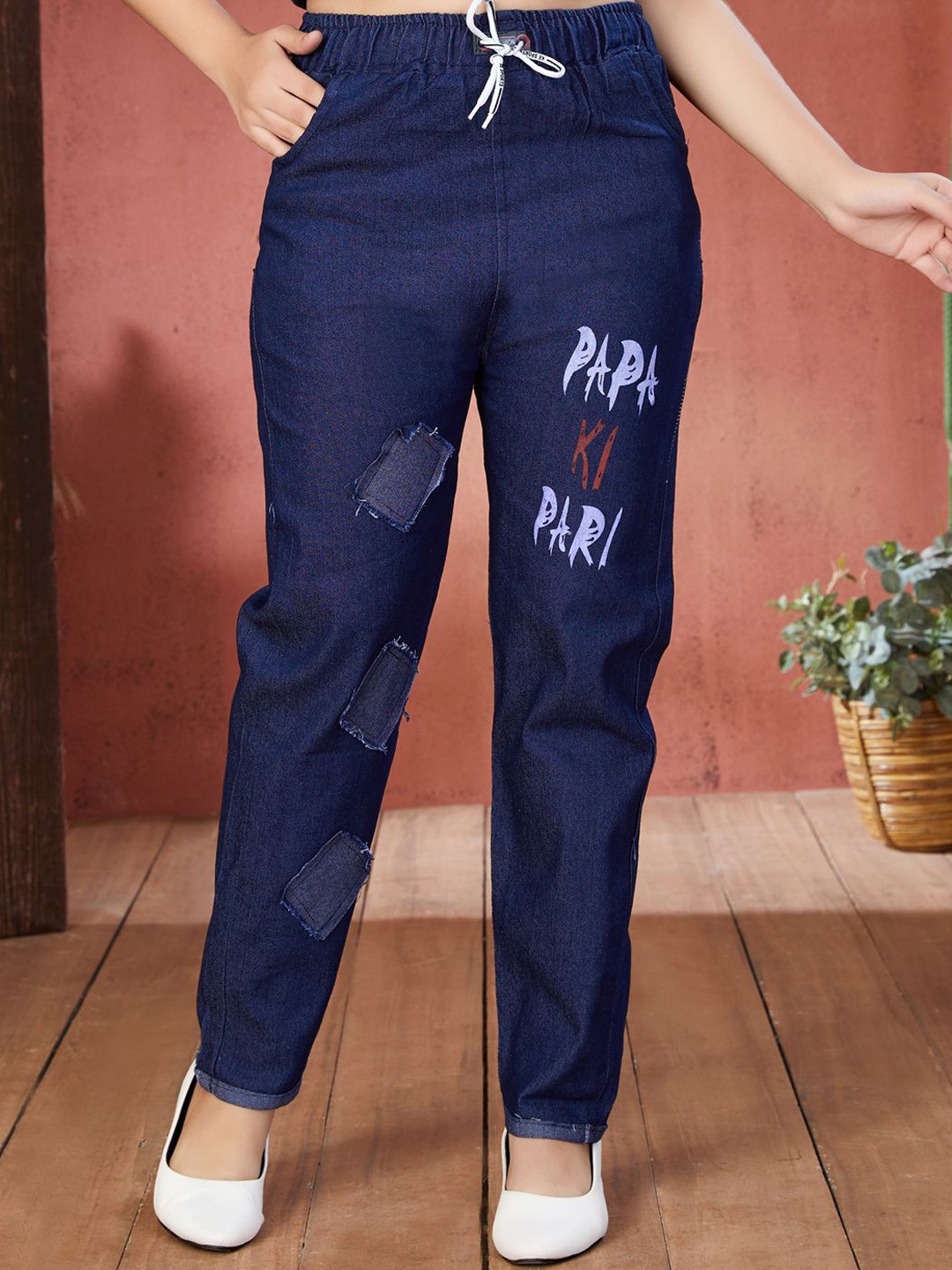 

BAESD Girls Comfort Flared High-Rise Low Distress Stretchable Jeans, Navy blue