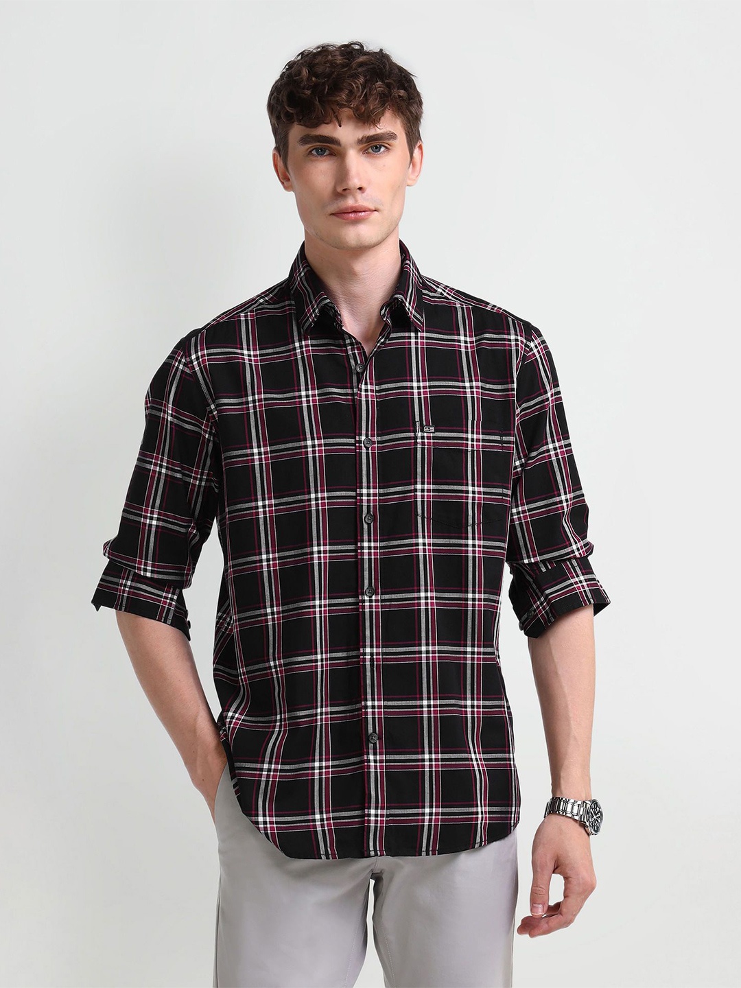 

Arrow Sport Men Modern Spread Collar Solid Cotton Slim Fit Casual Shirt, Black
