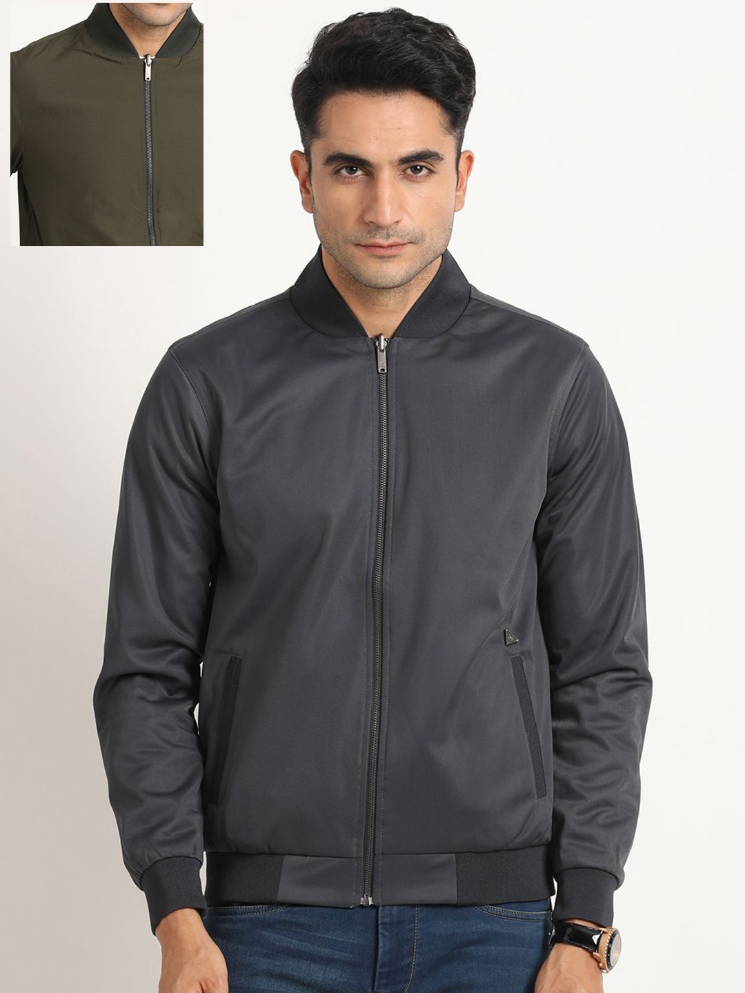 

Turtle Men Solid Reversible Bomber Jacket, Navy blue