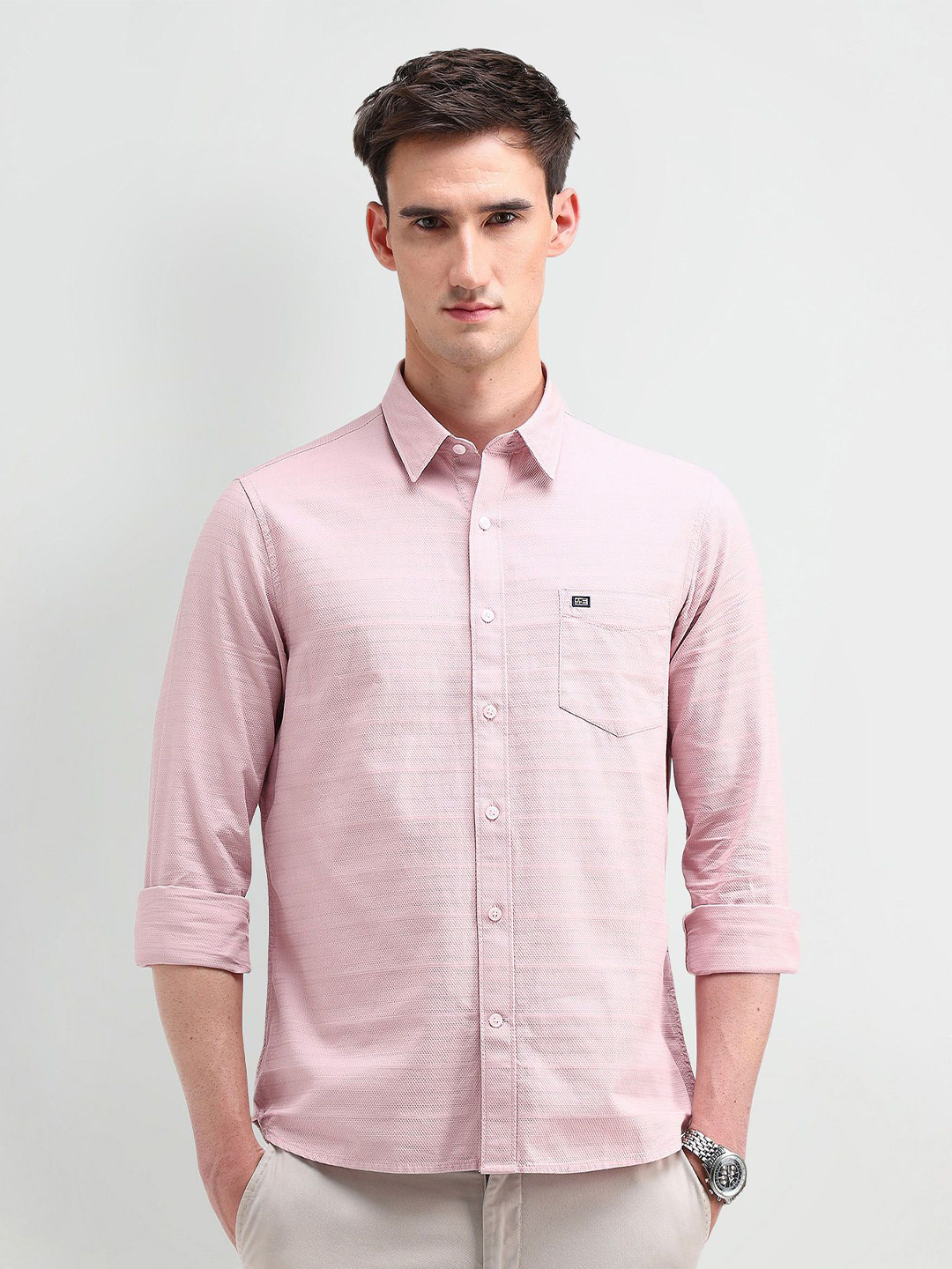 

Arrow Sport Men Classic Spread Collar Solid Cotton Casual Shirt, Peach