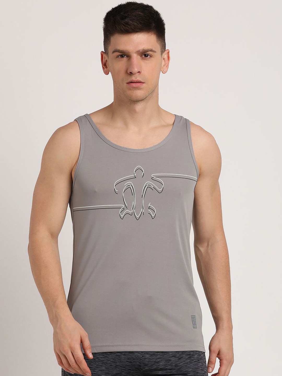 

Turtle Printed Slim Fit Tank Vests OETS-38912-1001-H-TANK, Grey