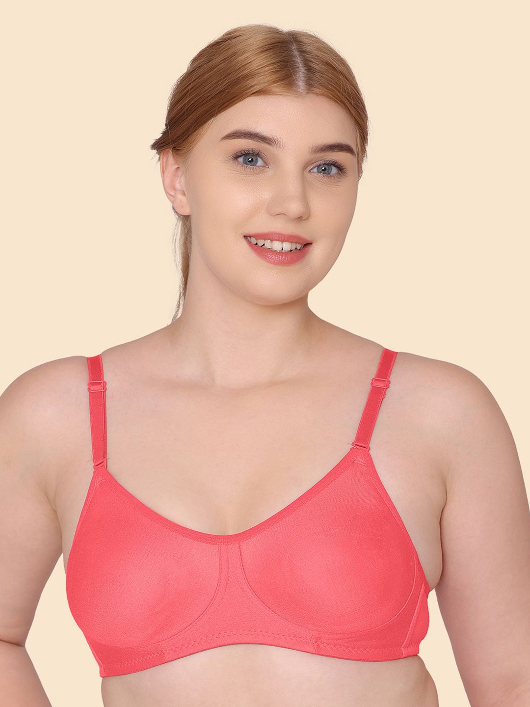 

Joomie Solid Full Coverage Non-Padded T-Shirt Bra, Coral