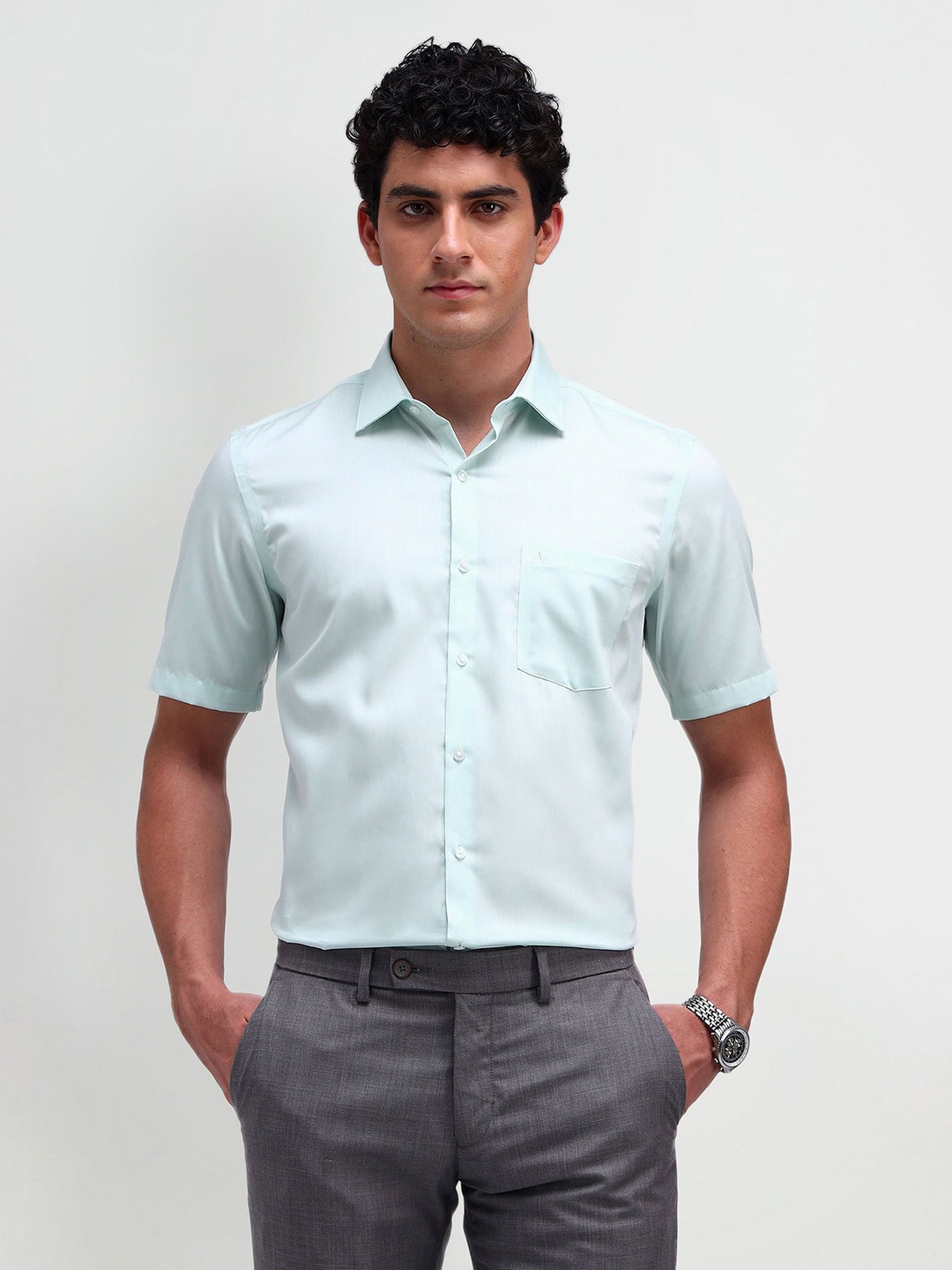 

Arrow Men Classic Spread Collar Solid Cotton Formal Shirt, Green
