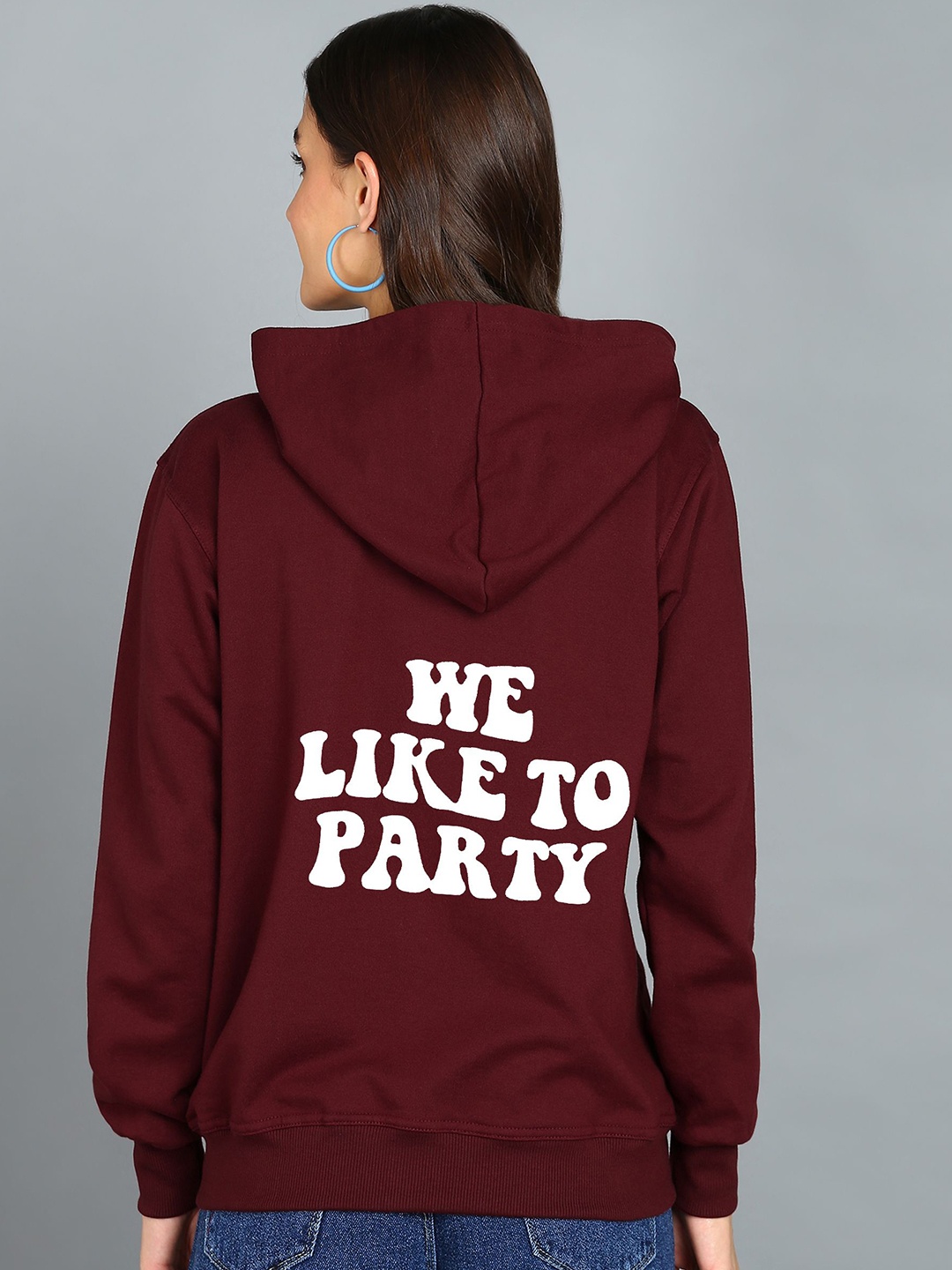 

FALTU.CO Women Typography Printed Hooded Ribbed Cotton Sweatshirt, Maroon