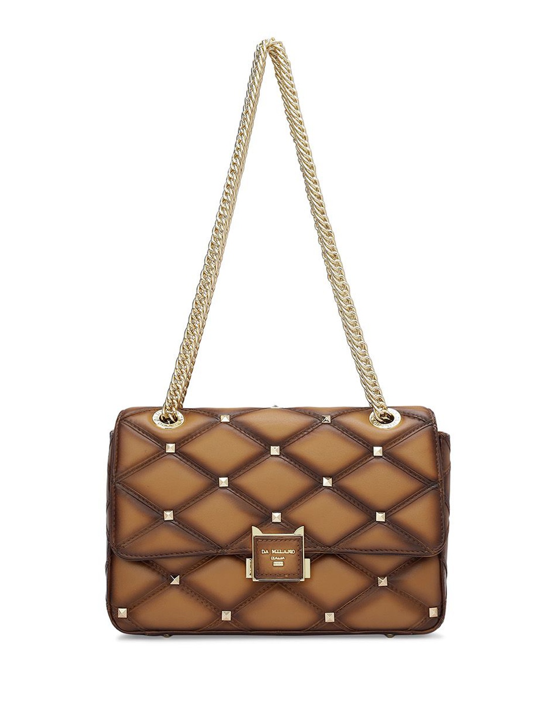 

Da Milano Textured Leather Structured Shoulder Bag with Quilted, Brown