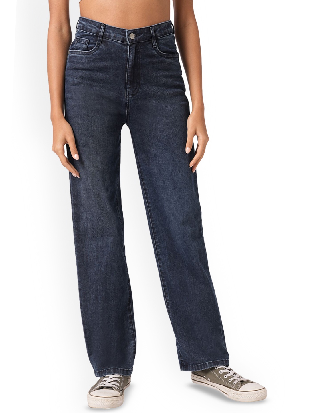 

Kraus Jeans Women Straight Fit High-Rise Light Fade Stretchable Jeans, Blue