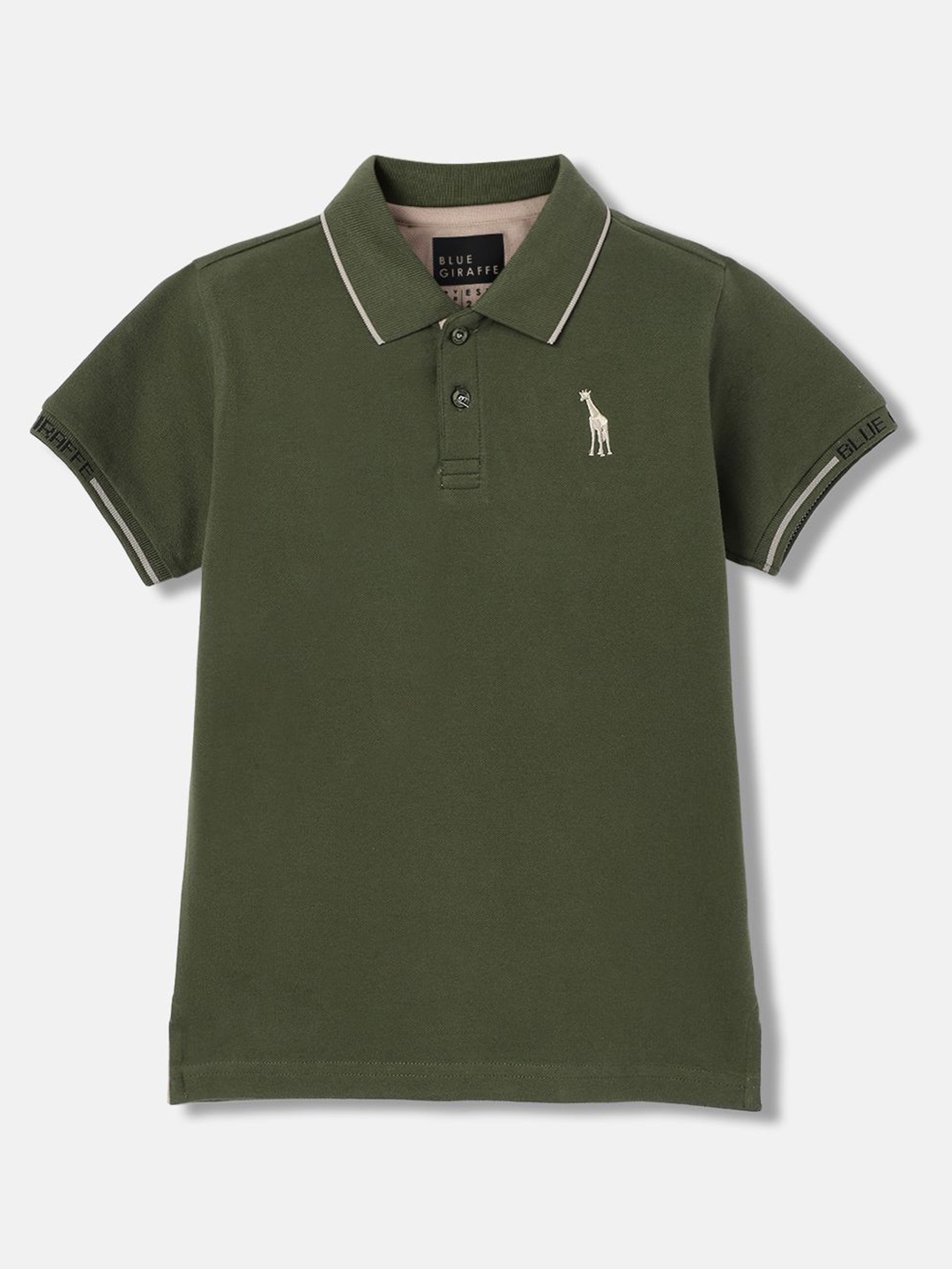 

Blue Giraffe Boys Solid Polo Collar Cotton T-shirt, Olive